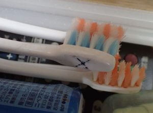 掃除用に保管しておいた使用済み歯ブラシ